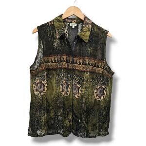 Y2K Agora Top L Earthy Dark‎ Fairy Grunge Boho Sheer Lace Mix Media Hippie Artsy